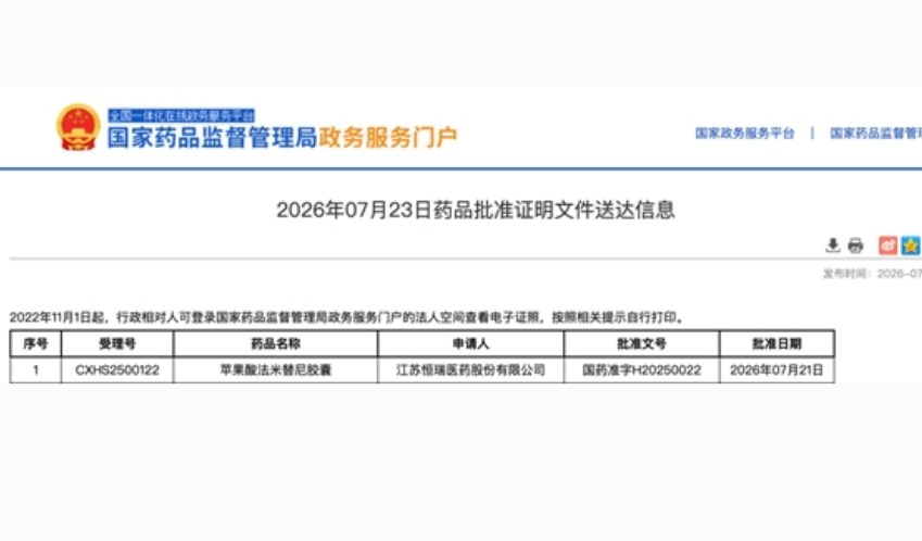 卡瑞利珠单抗联合法米替尼获批一线治疗复发转移性宫颈癌